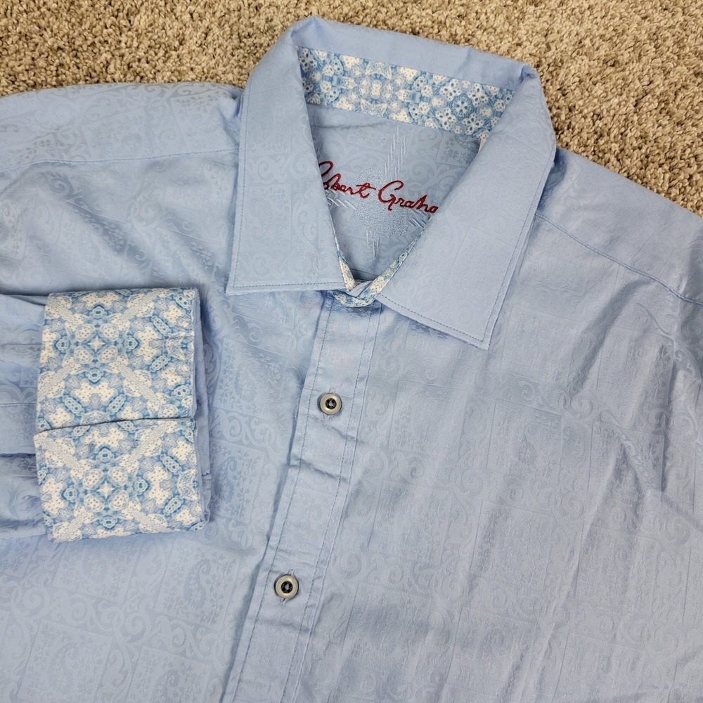 Robert Graham Mens 2XL Blue Jacquard Paisley Button Up Long Sleeve Flip Cuff